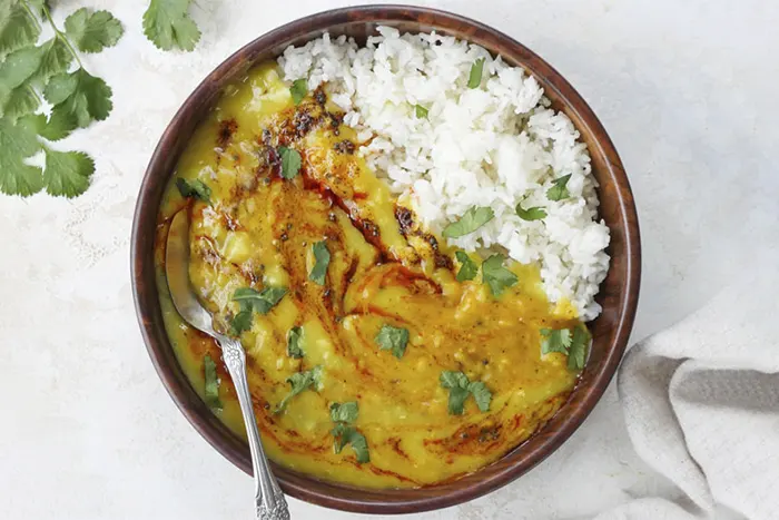 Rice, Fry and Dal Lunch