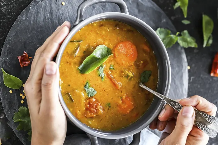 Rice, Sambar, Rasam and Fry