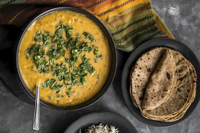 Curry Leaf Rice, Rotis and Fresh Fruit